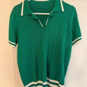 Emerald Cable Knit Polo Shirt - Short Sleeve